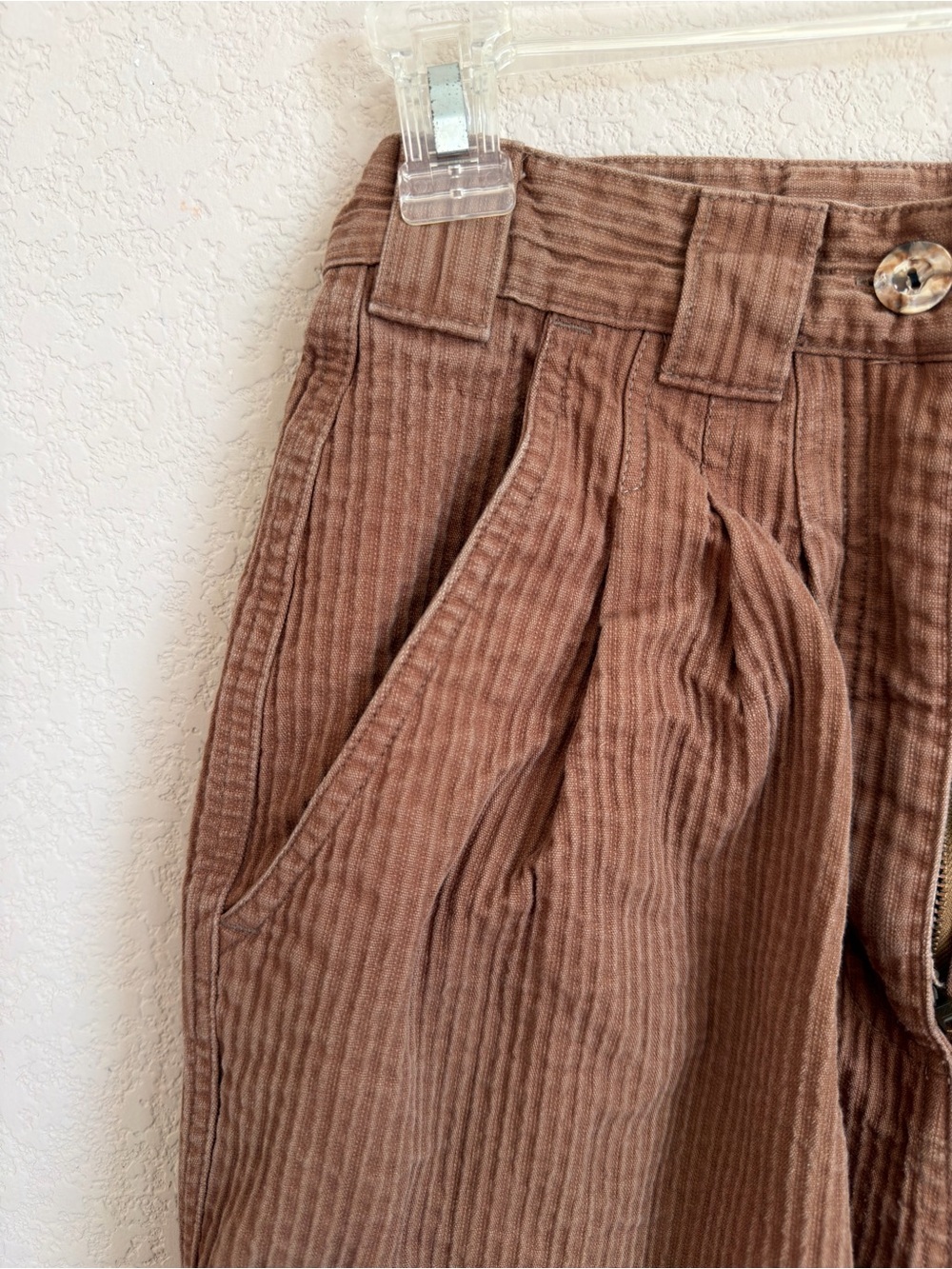 Vintage 80s Together High Waist Pleated Cuffed Brown Striped Cotton Trousers 4 - Picture 5 of 14